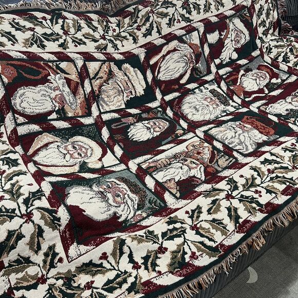 Goodwin Weavers Christmas 12 Santas Saint Nicholas Holiday Throw Blanket 68"x46" - Picture 3 of 12